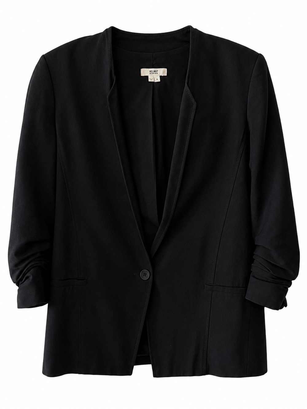 Helmut by Helmut Lang Black Ruched Sleeve Wool Blend Blazer Size 0